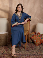 Denim V Nack Laxury Abaya Dress