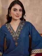 Denim V Nack Laxury Abaya Dress