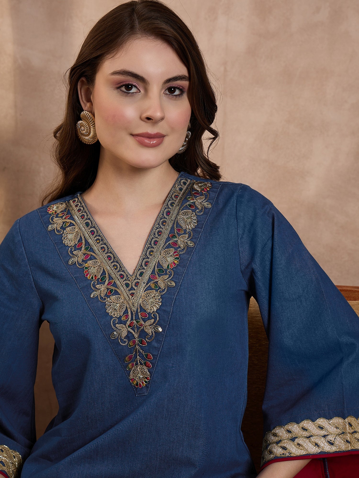 Denim V Nack Laxury Abaya Dress