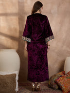 Purple V Neck Luxury Abaya Dress