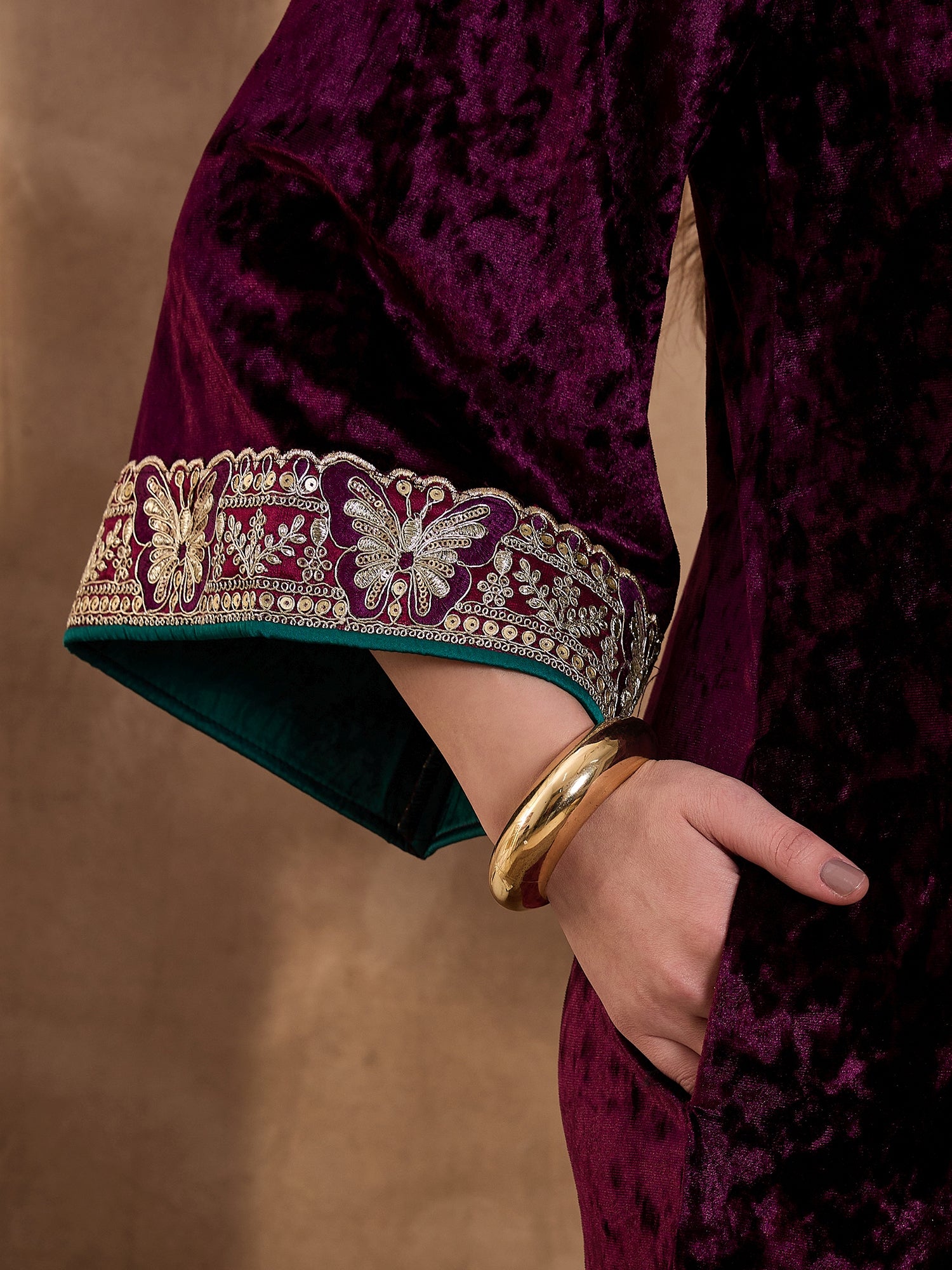 Purple V Neck Luxury Abaya Dress