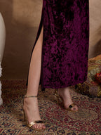 Purple V Neck Luxury Abaya Dress