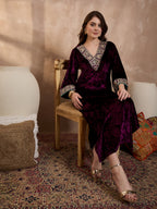 Purple V Neck Luxury Abaya Dress