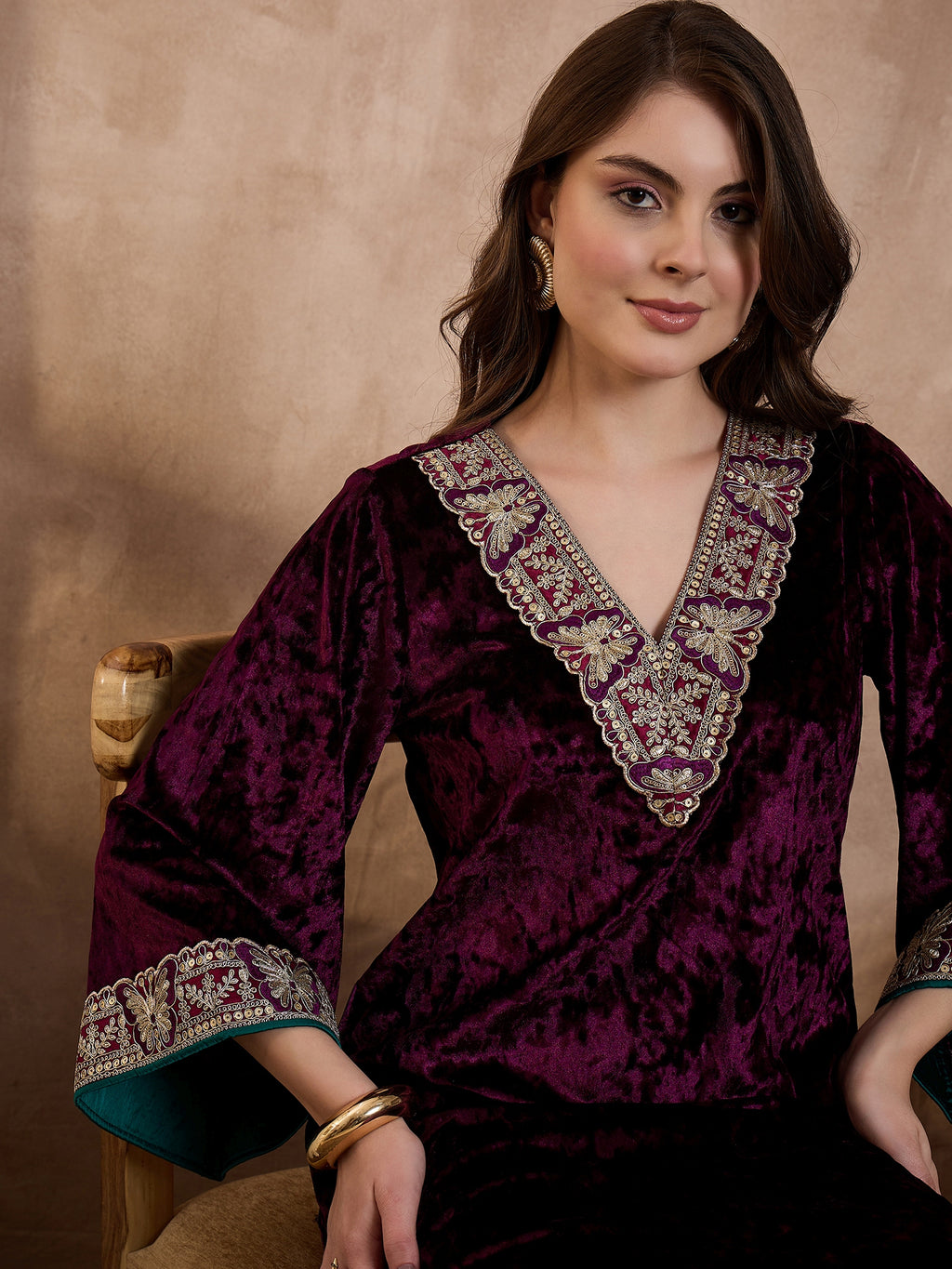 Purple V Neck Luxury Abaya Dress