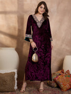 Purple V Neck Luxury Abaya Dress