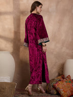 Maroon V Neck Luxury Abaya Dress