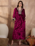 Maroon V Neck Luxury Abaya Dress