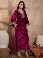 Maroon V Neck Luxury Abaya Dress