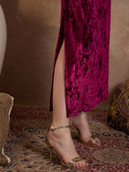 Maroon V Neck Luxury Abaya Dress