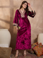 Maroon V Neck Luxury Abaya Dress