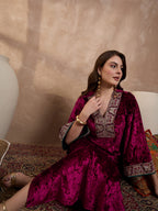 Maroon V Neck Luxury Abaya Dress