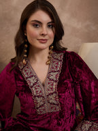 Maroon V Neck Luxury Abaya Dress