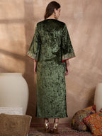 Green V Neck Luxury Abaya Dress