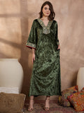 Green V Neck Luxury Abaya Dress