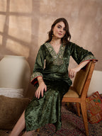 Green V Neck Luxury Abaya Dress