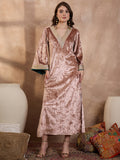 Pink  V Neck Luxury Abaya Dress