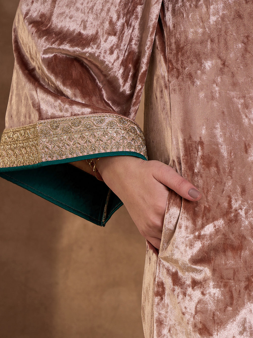 Pink  V Neck Luxury Abaya Dress