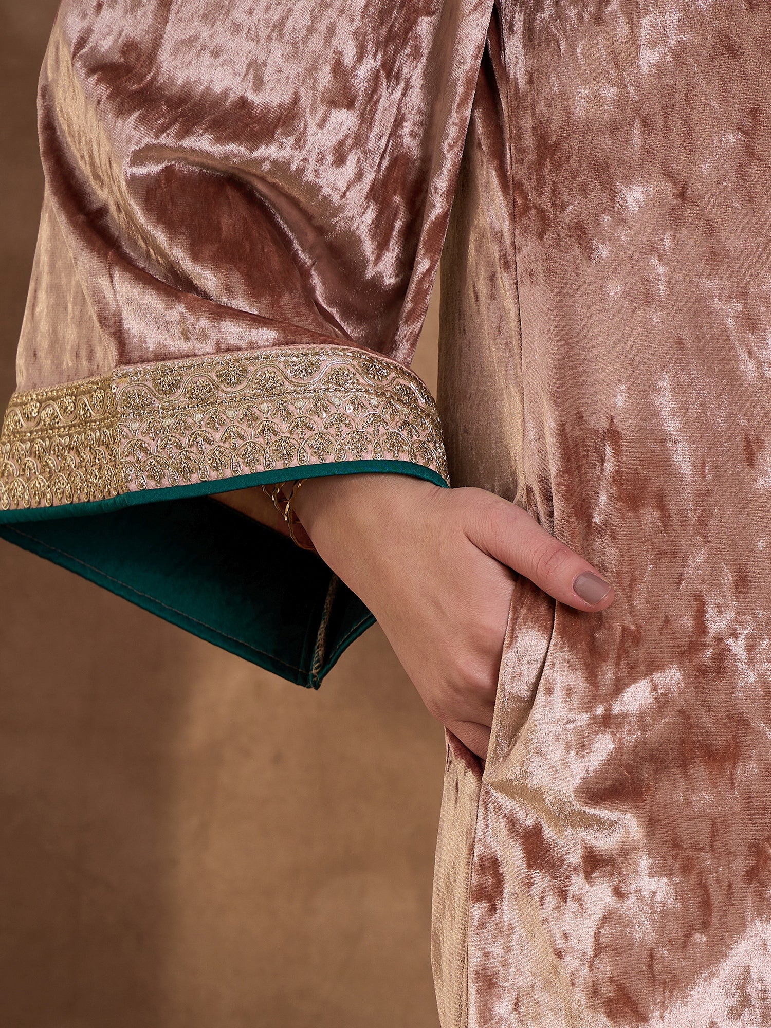 Pink  V Neck Luxury Abaya Dress