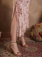 Pink  V Neck Luxury Abaya Dress