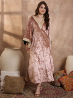 Pink  V Neck Luxury Abaya Dress