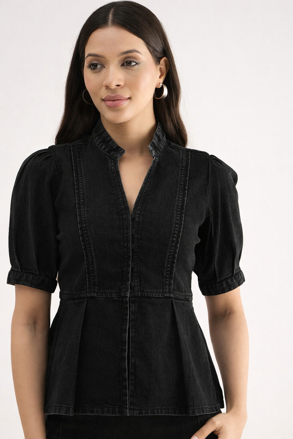 Denim Blouson Top