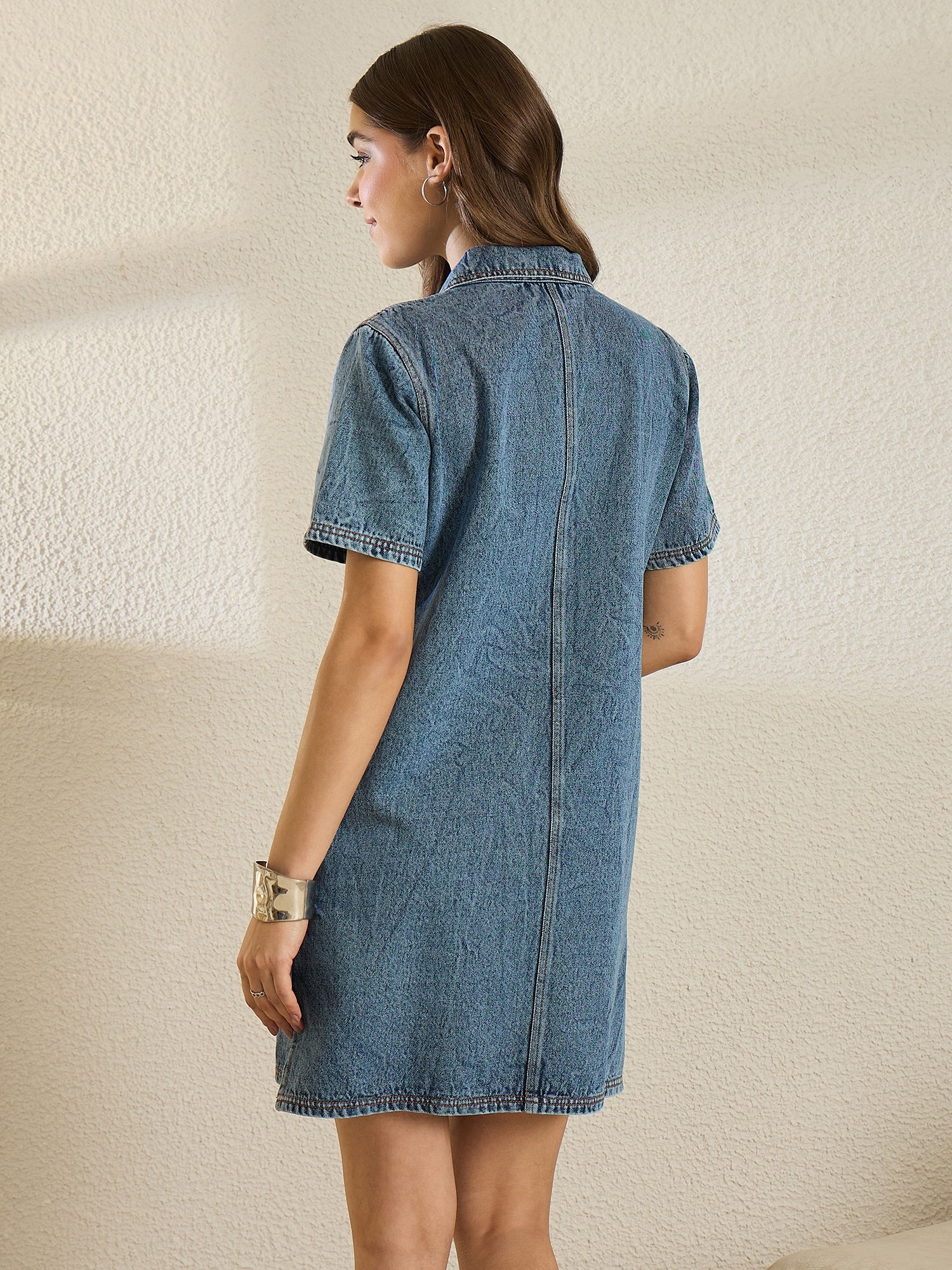 Denim Shirt Collar Dress