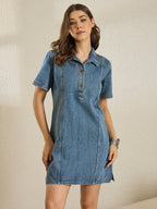 Denim Shirt Collar Dress