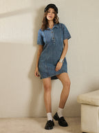 Denim Shirt Collar Dress