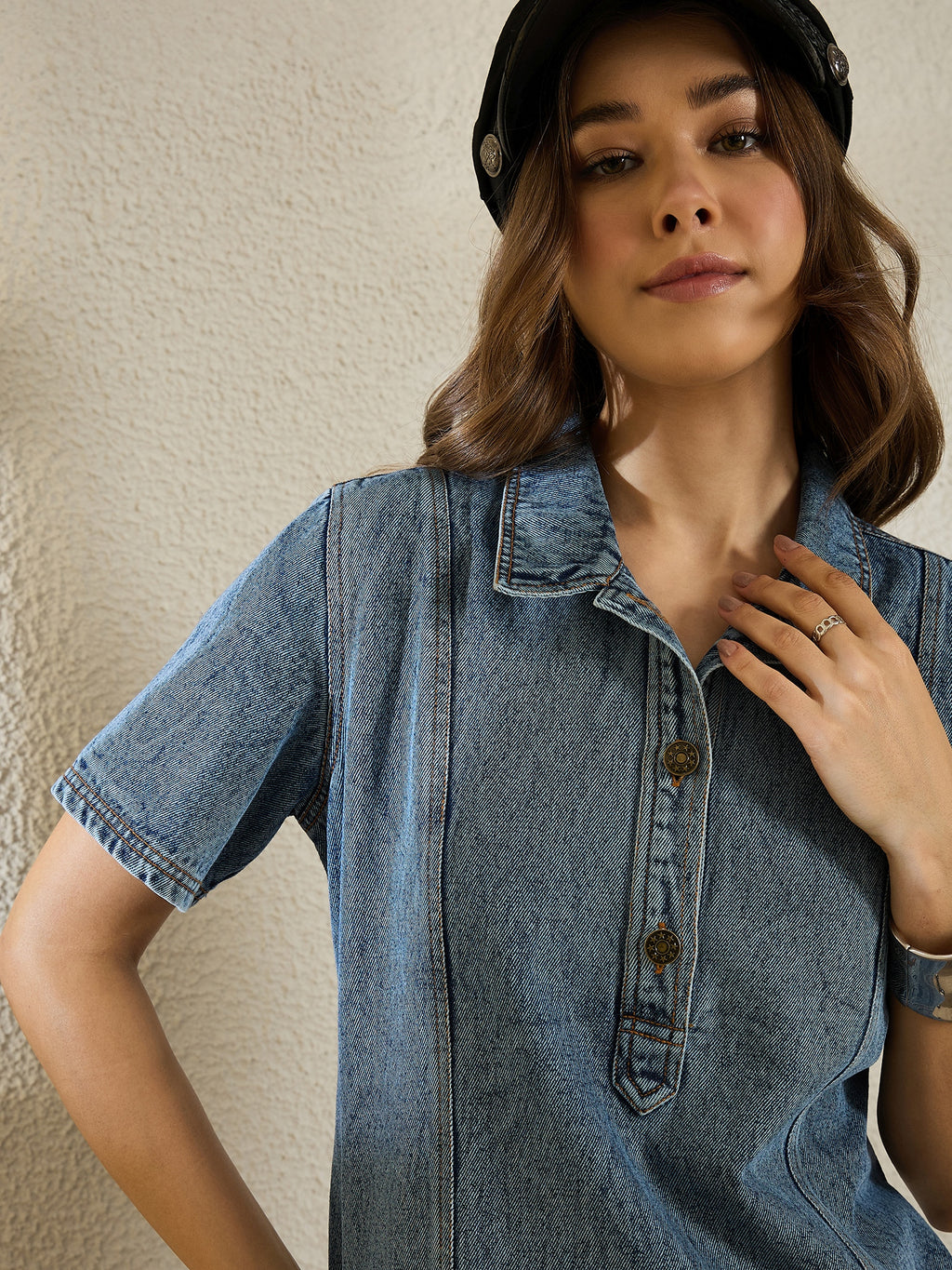 Denim Shirt Collar Dress