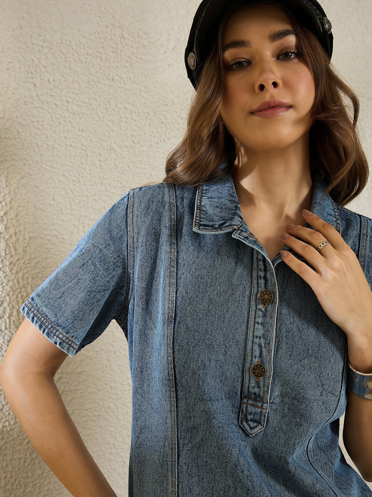 Denim Shirt Collar Dress