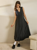 Denim V Neck Flared Dress