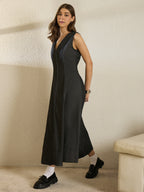 Denim V Neck Flared Dress