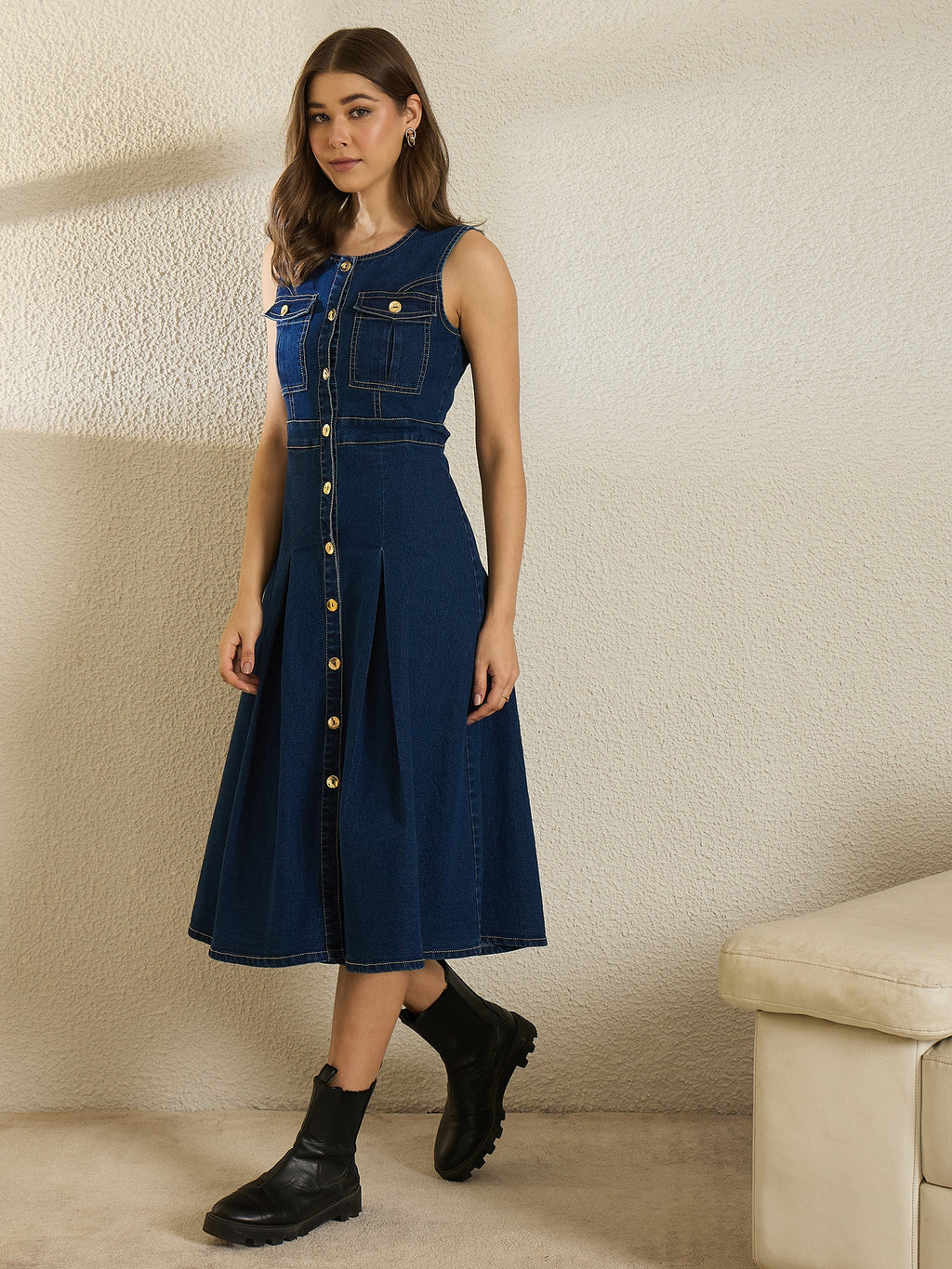 Denim Button Down Midi Dress