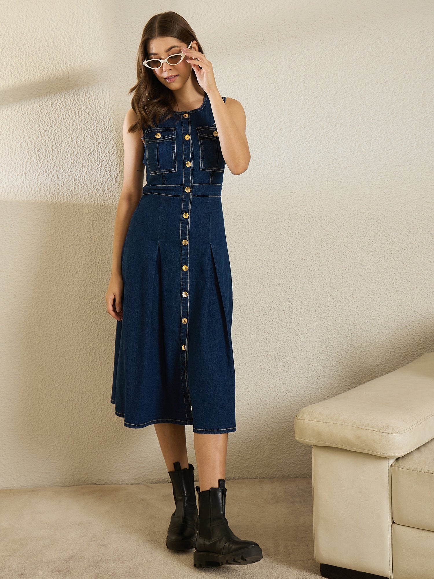 Denim Button Down Midi Dress