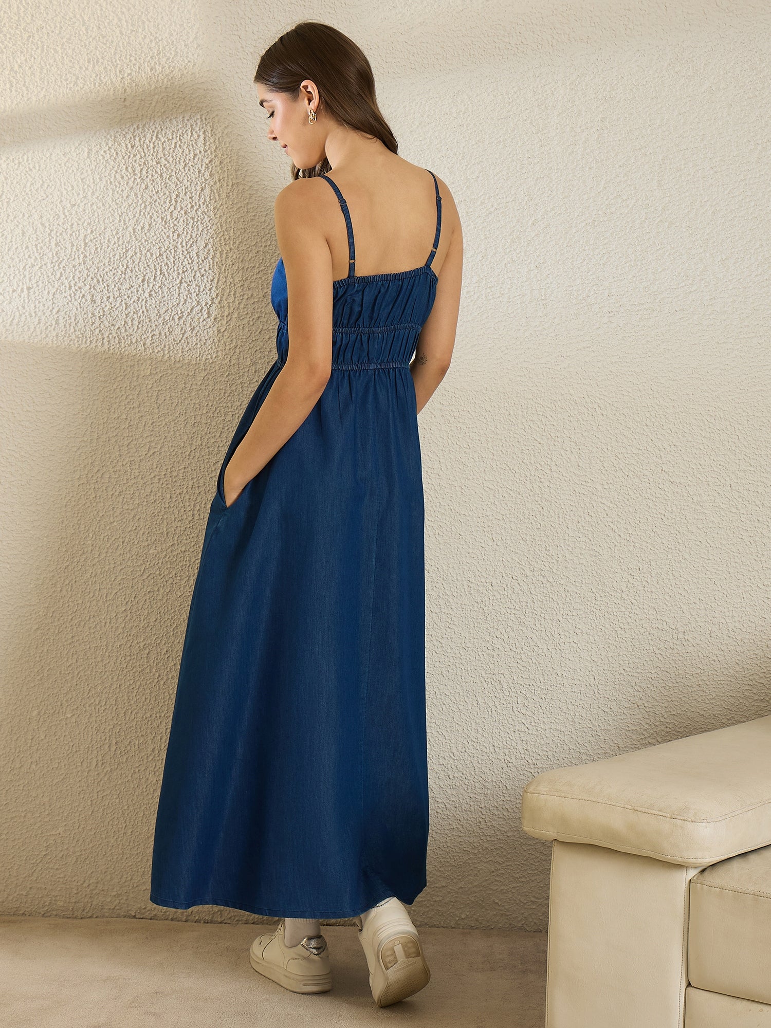Navy Down Strappy Dress