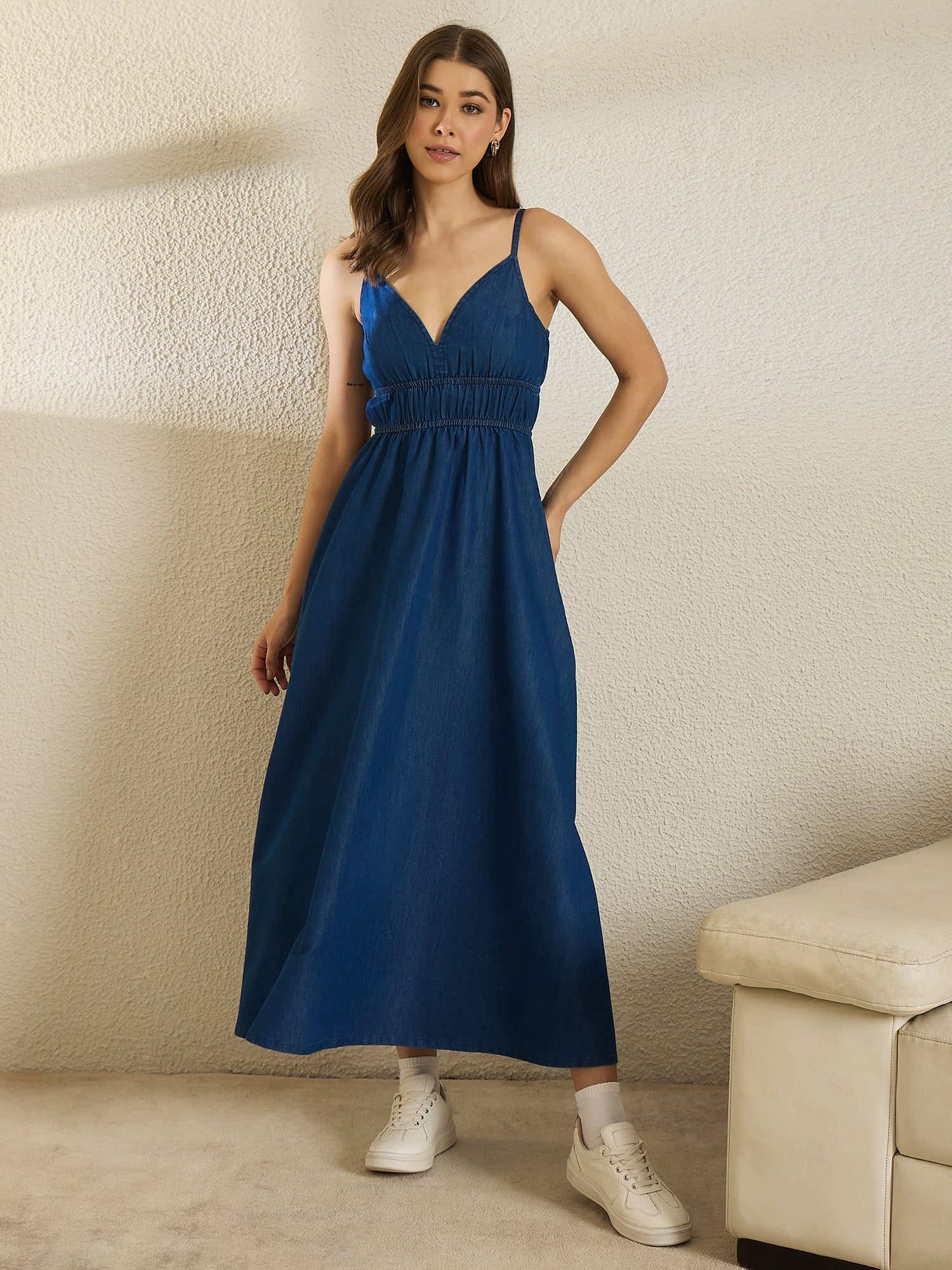 Navy Down Strappy Dress