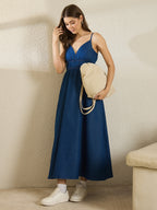 Navy Down Strappy Dress