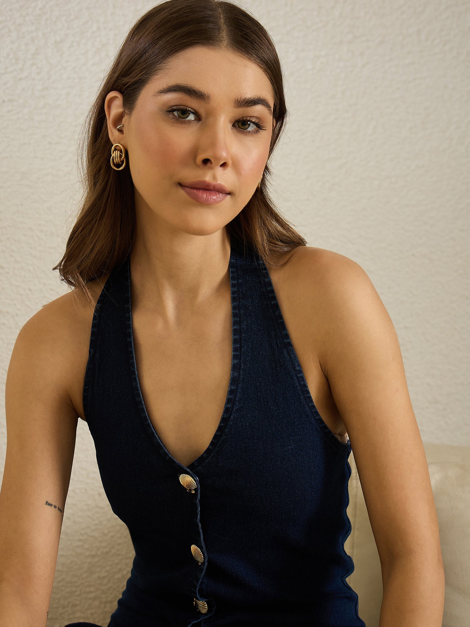 Denim Halter Neck Dress