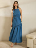 Denim Sleeve Haller Neck