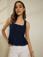 Denim Square Neck Top
