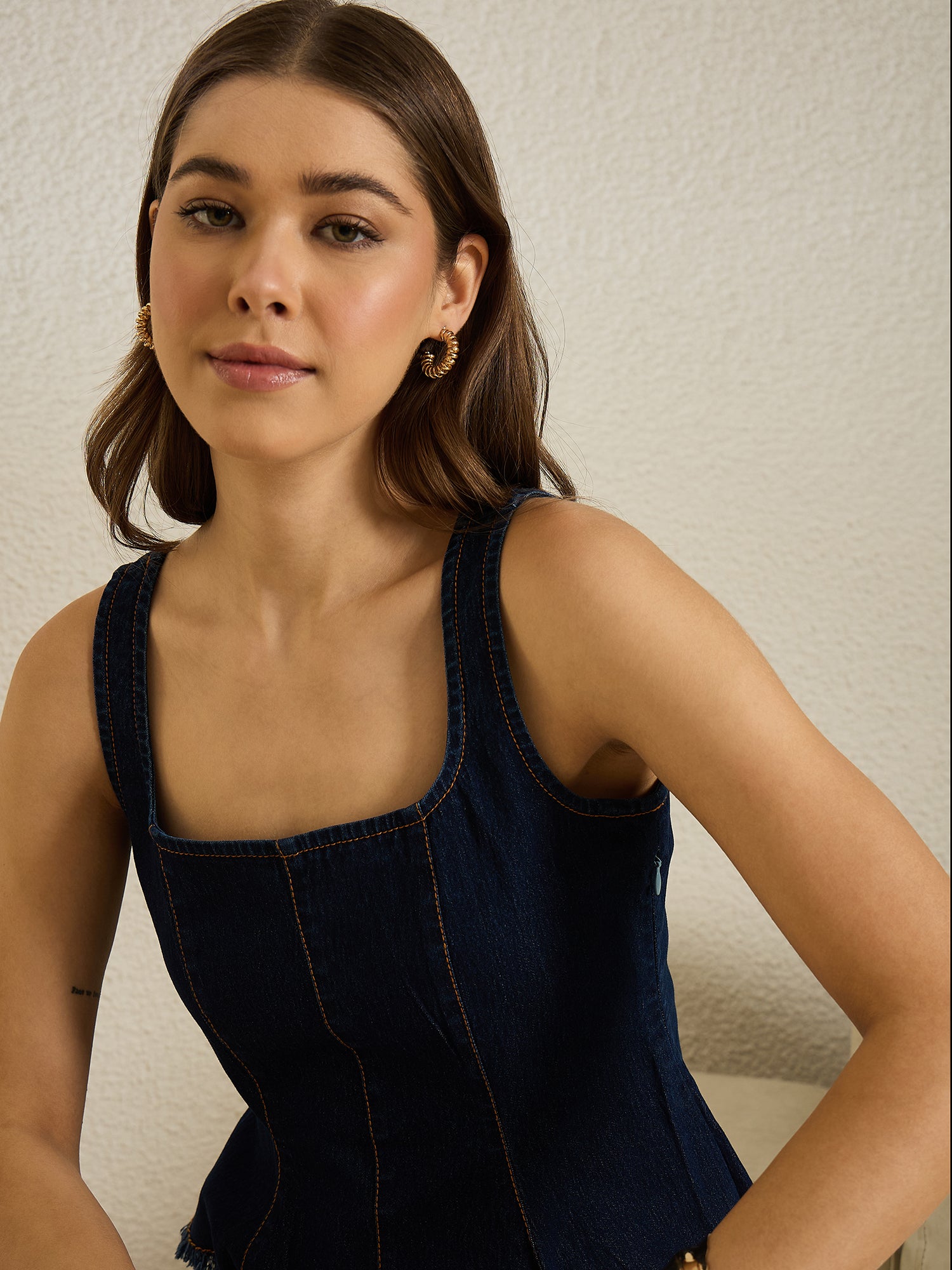 Denim Square Neck Top