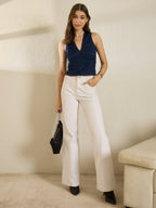 Denim V Neck Stretch Top