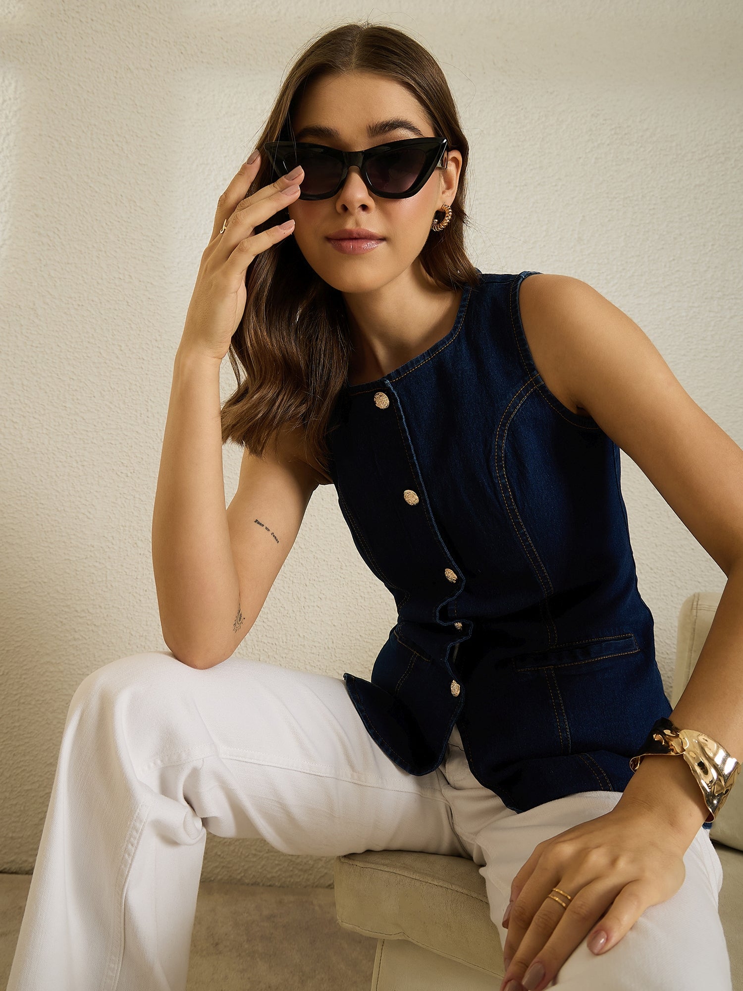 Navy Denim Vest Top
