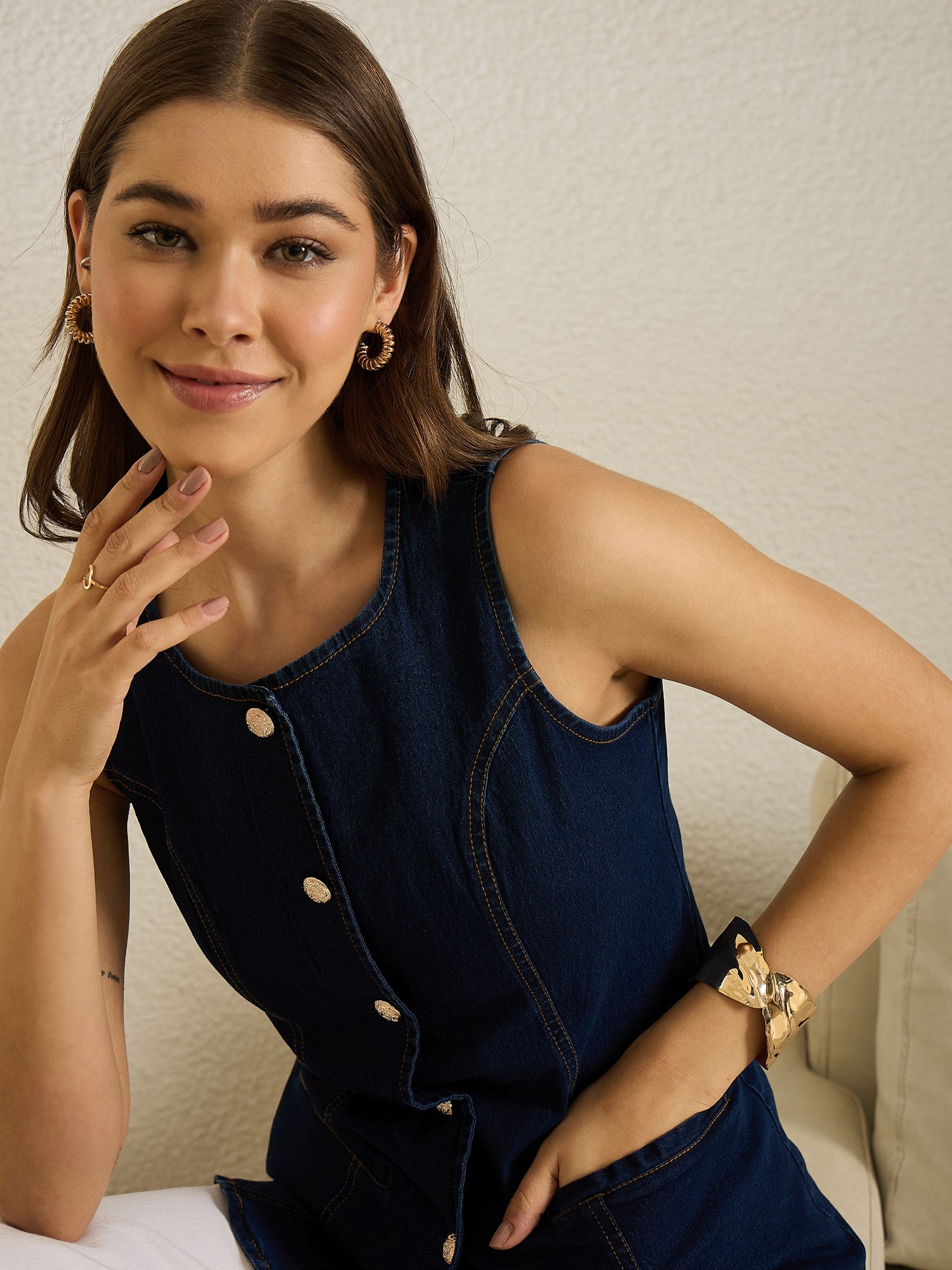 Navy Denim Vest Top