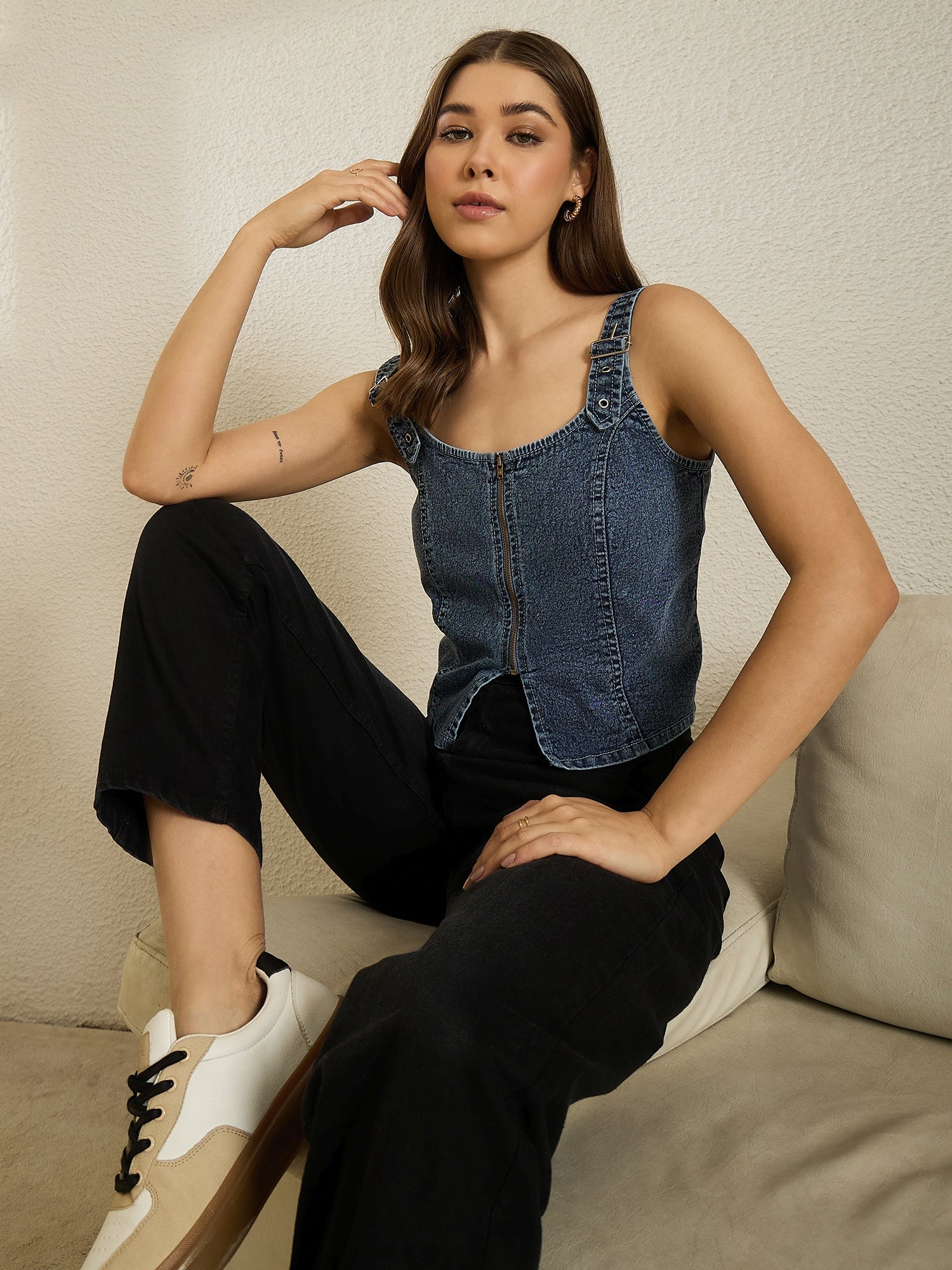 Blue Denim Strip Top