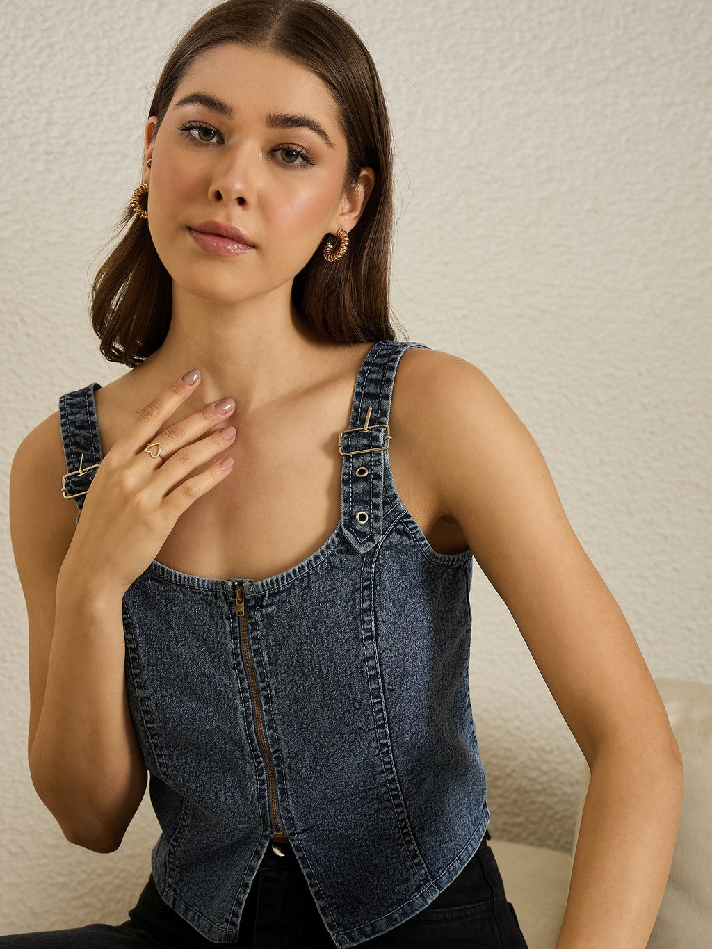 Blue Denim Strip Top