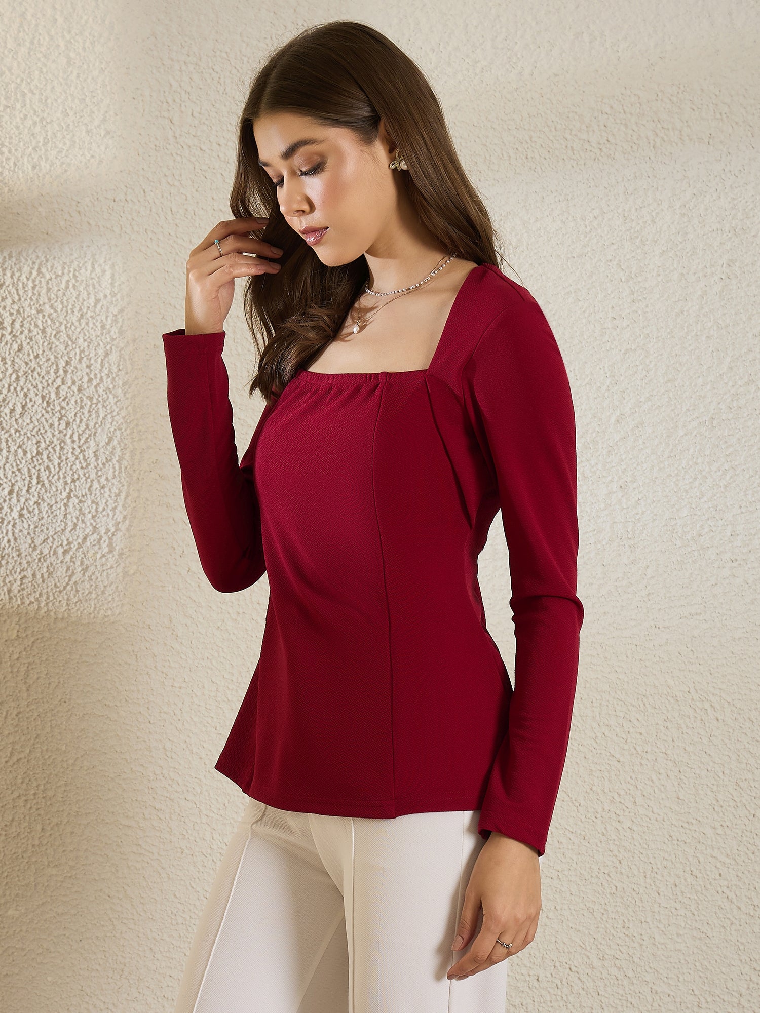 Maroon Peplum Top