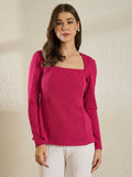 Fuchsia Pink  Square Neck  Peplum Top