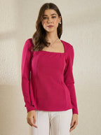 Fuchsia Pink  Square Neck  Peplum Top