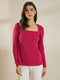 Fuchsia Pink  Square Neck  Peplum Top